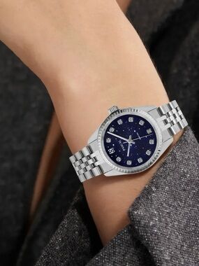 Pascal Timeless Classic Diamond Watch Silver Tone And Navy 31mm